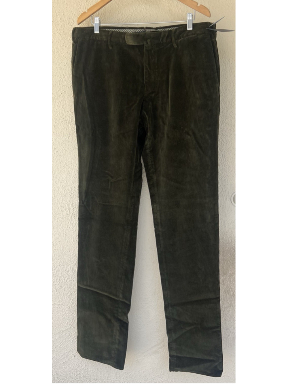 INCOTEX Green Dress Pants Cotton Corduroy Slim Fit Flat Front Size US 38 EU 54